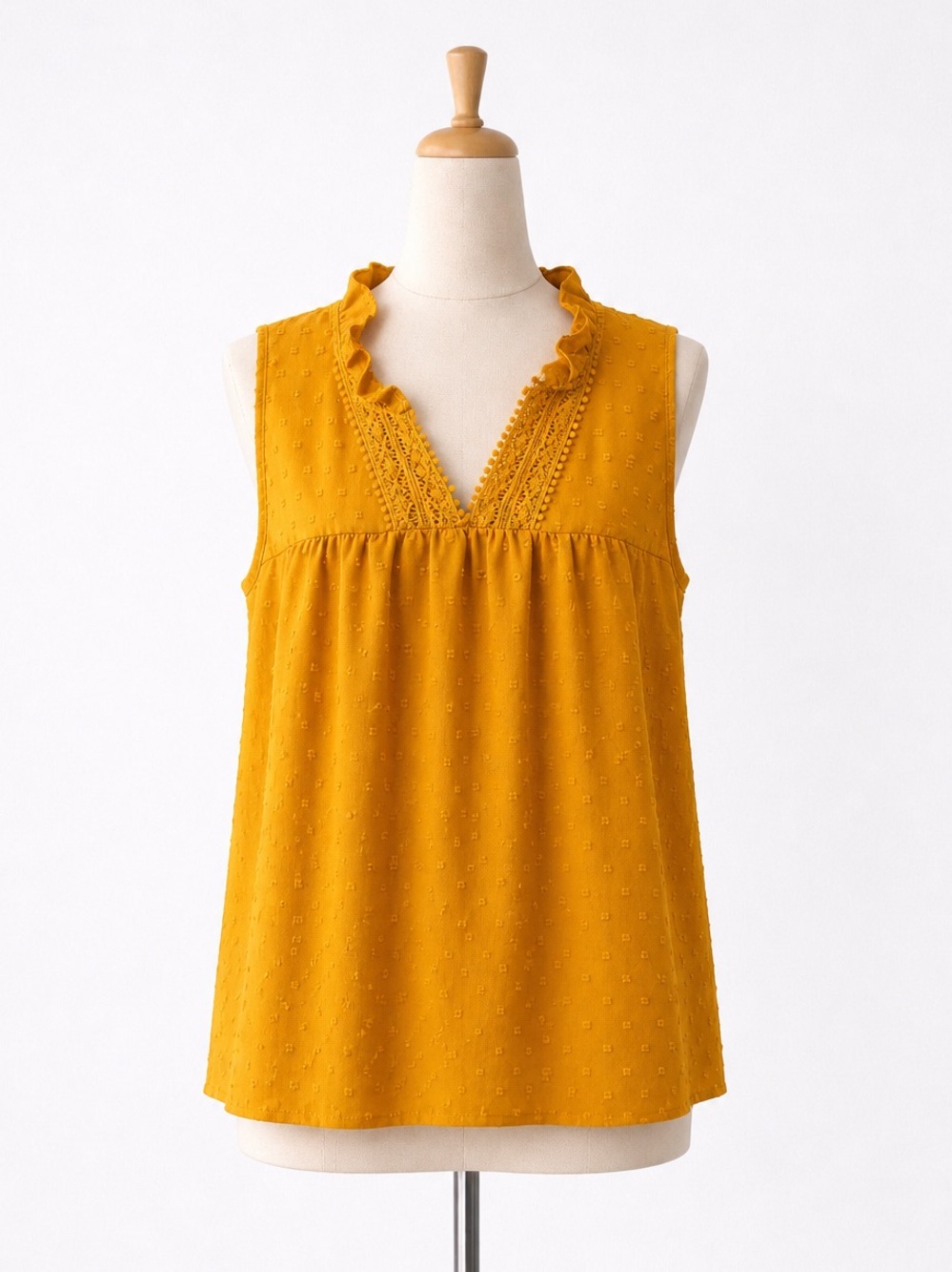 🌼 3/$15 Mustard Sleeveless Ruffle V-Neck Women's Top 1XL